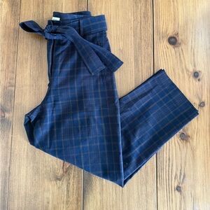 Navy Plaid Tie-Waist Pants
